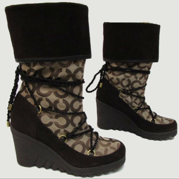 COACH Maisy Signature Op Art Wedge Boot - Picture 1 of 6
